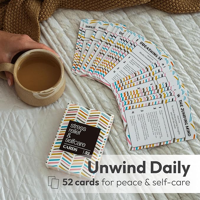 Allura & Arcia 52 Stress Less & Self Care Cards - Mindfulness & Meditation Exercises - Anxiety Relief & Relaxation - Bloomnest