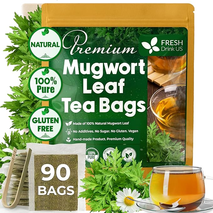 FreshDrinkUS, Premium 90 Mugwort Leaf Tea Bags, 100% Natural and Pure Mugwort Leaves. No Sugar, No Caffeine, No Gluten, Vegan. - Bloomnest