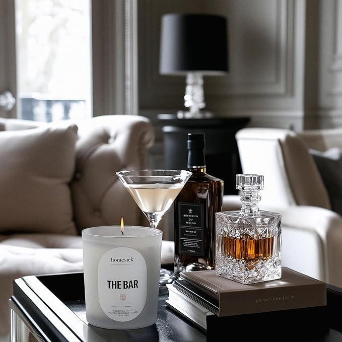 Homesick The Bar Scented Candle – 13 oz Soy Wax Candle with Organic Cotton Wick, 60–80 Hour Burn, Bourbon Vanilla Cedarwood Leather Scent, Reusable Glass Jar, Wedding & Engagement Gifts for Couples - Bloomnest