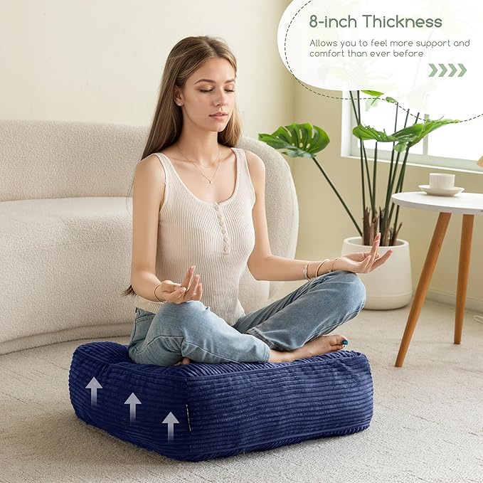8" Washable Floor Pillow Cushion for Adults, Meditation Cushion Pillow, Large Square Floor Sitting, Removable Tufted Corduroy Cover, for Tatami Living Room or Yoga, 22x22 Inch, 2Pack, Machine Washable - Bloomnest