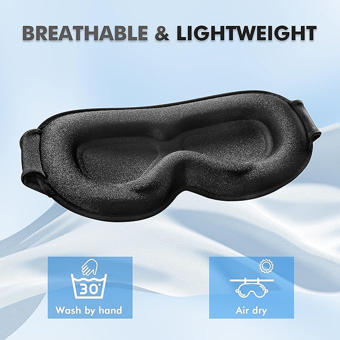 Sleep Eye Mask for Men Women, Lash Extensions 3D Sleeping Mask, Travel Blackout Night Blindfold Eye Shade Cover with Adjustable Strap (Black-3D) - Bloomnest