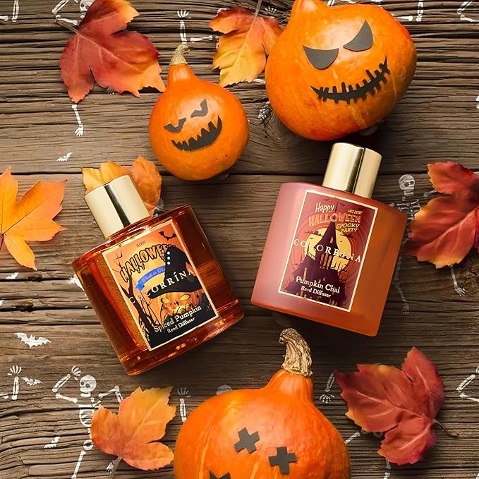 COCORRÍNA Reed Diffuser - Pumpkin Chai 6.7 fl oz Scented Diffuser with 8 Sticks Home Fragrance Bathroom Shelf Decor (Halloween Collection) - Bloomnest