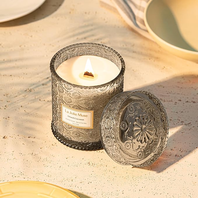 LA JOLIE MUSE Vanilla Coconut Candle – Coconut, Freesia & Vanilla | 19 oz Large Wooden Wick Candle | Natural Soy Wax | 90 Hours Clean Burn | Gift-Ready for Hosts & Gatherings | Elegant Home Décor - Bloomnest