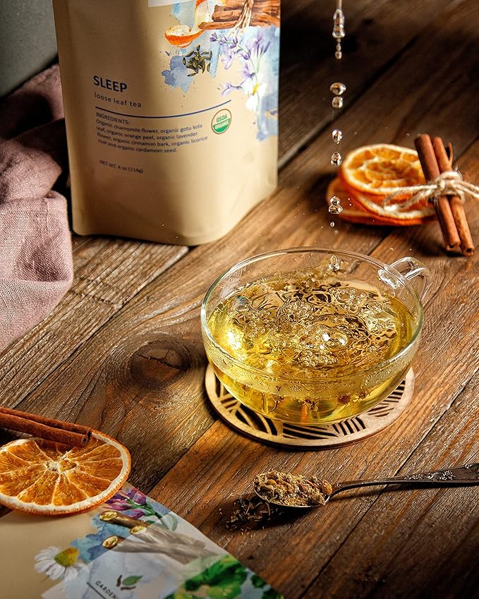 Gardenika Organic Sleep Loose Leaf Tea with Chamomile and Lavender Flowers, Herbal, Caffeine Free, KSA Kosher, Ayurvedic Blend - 4 oz (1 Pack) - Bloomnest