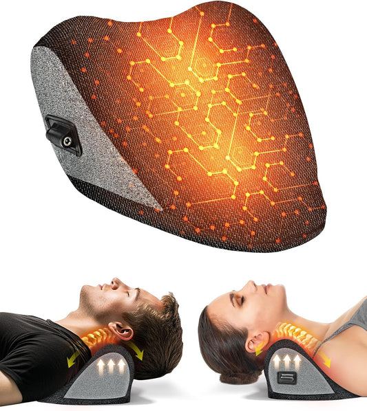 Heated Neck Stretcher for Pain Relief - Neck and Shoulder Relaxer Graphene Heated Cervical Traction Device Neck Pillow Corrector Chiropractic for TMJ Pain Relief Black Medium