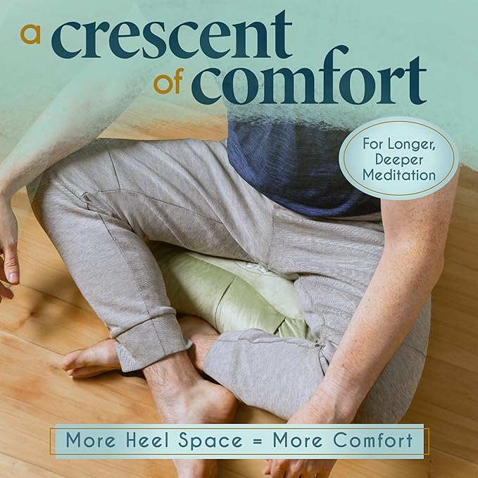 Florensi Meditation Cushion - Comfortable Floor Pillow - Traditional Crescent Meditation Pillow with Beautiful Velvet Cover - Large Floor Cushion Seating for Adults - Premium Yoga Buckwheat Bolster