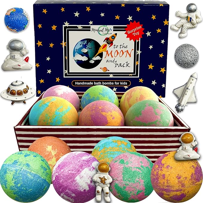 Galaxy Bath Bombs for Kids with Surprise Inside - Organic Bubble Bath Bombs with Educational Outer Space Planet Toys. Gentle, Natural & Kids Friendly - Stocking Stuffers Christmas Gifts for Toddlers - Bloomnest