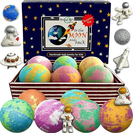 Galaxy Bath Bombs for Kids with Surprise Inside - Organic Bubble Bath Bombs with Educational Outer Space Planet Toys. Gentle, Natural & Kids Friendly - Stocking Stuffers Christmas Gifts for Toddlers - Bloomnest