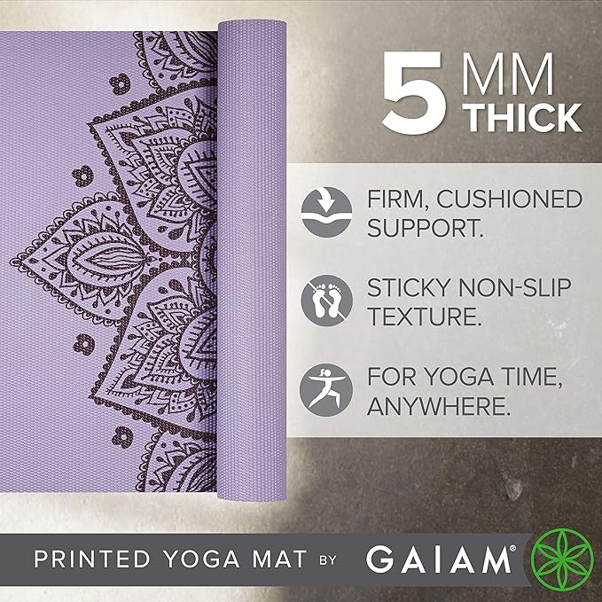 Gaiam Yoga Mat - Premium 5mm Print Thick Non Slip Exercise & Fitness Mat for All Types of Yoga, Pilates & Floor Workouts (68" x 24" x 5mm) - Bloomnest