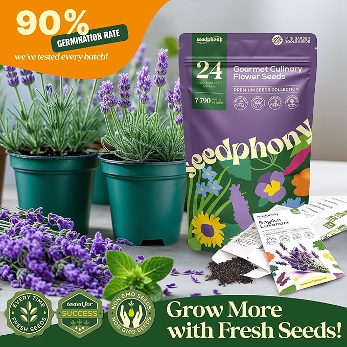 24 Gourmet Culinary Flower Seeds Variety Pack - 7,790+ Non-GMO Heirloom Flower Seeds for Planting Indoor & Outdoor Home Garden - Culinary Flowers Seed Packets for Planting Edible Flowers - Bloomnest