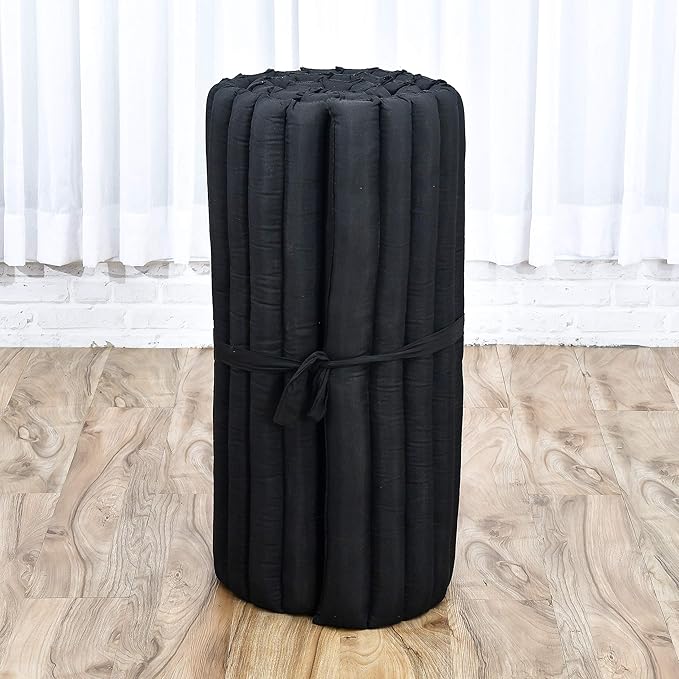 Leewadee - Foldable Floor Mattress - Japanese Roll Up Futon -Trifold Tatami Mat- Guest Floor Bed - Camping Mattress - Thai Massage Mat, Kapok Filled, 75 x 28 inches, Black - Bloomnest