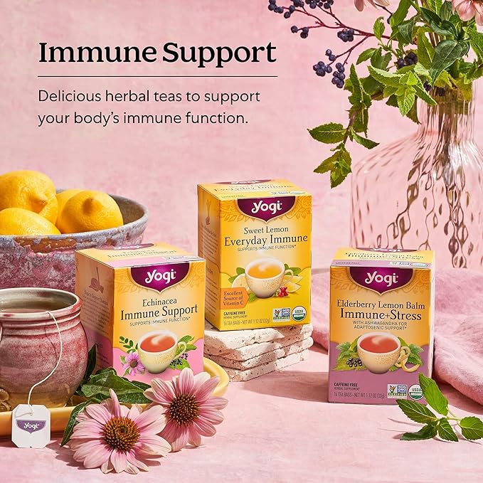 Yogi Tea Sweet Lemon Everyday Immune Tea - 16 Tea Bags per Pack (6 Packs) - Daily Immune Support Tea - Delicious Lemon Tea Bags - Includes Tulsi, Lemongrass, Rose Hip, Lemon Peel & More - Bloomnest