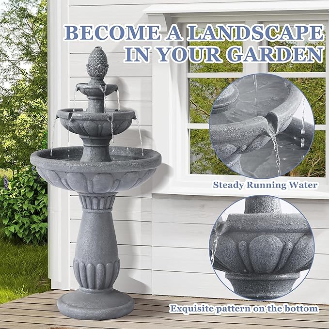 Grepatio Italian Outdoor Water Fountain, 3 Tiers Bubbler Garden Waterfalls Fountains, 40.6" H Tall Roman Pillar Floor Water Fountain for Indoor, Yard, Lawn and Garden Décor - Bloomnest