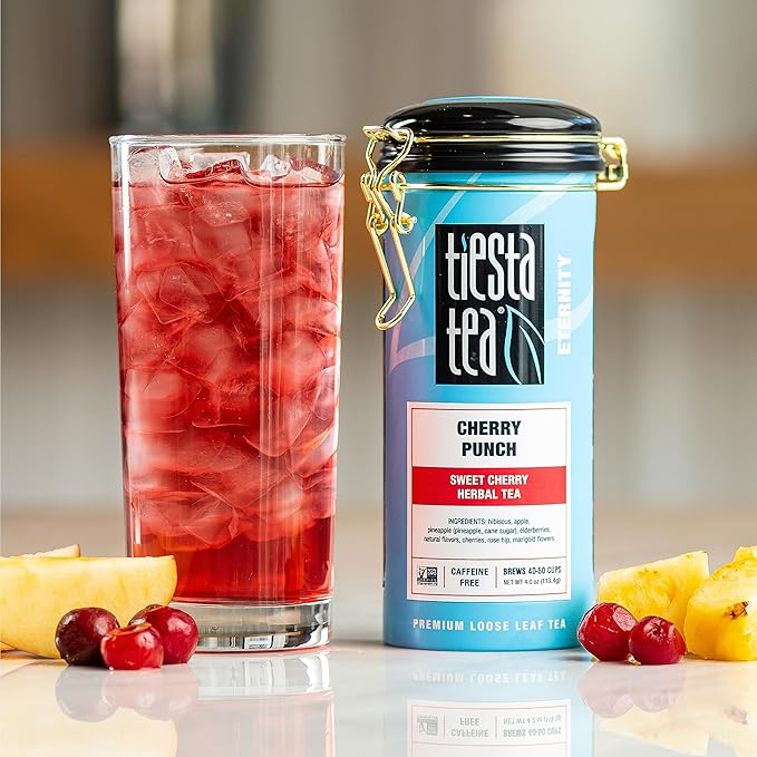 Tiesta Tea - Cherry Punch, Loose Leaf, Sweet Cherry Herbal Drink, Premium Blend, Non-Caffeinated Fruit Tea, Makes Hot or Iced & Up to 50 Cups, 4oz Refillable Tin - Bloomnest