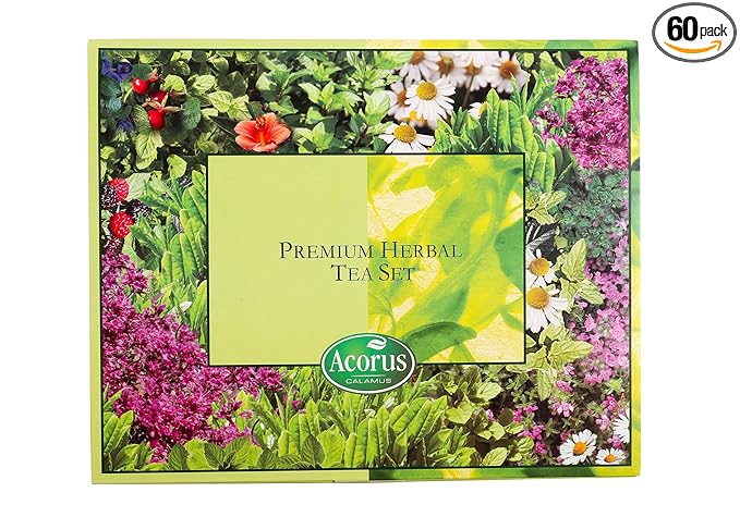ACORUS Premium Tea Set - Natural Herbal Tea Variety Pack, Gift Set of 6 Different Teas, 60 Bags Individually Wrapped, Herbal Sampler Box - Bloomnest