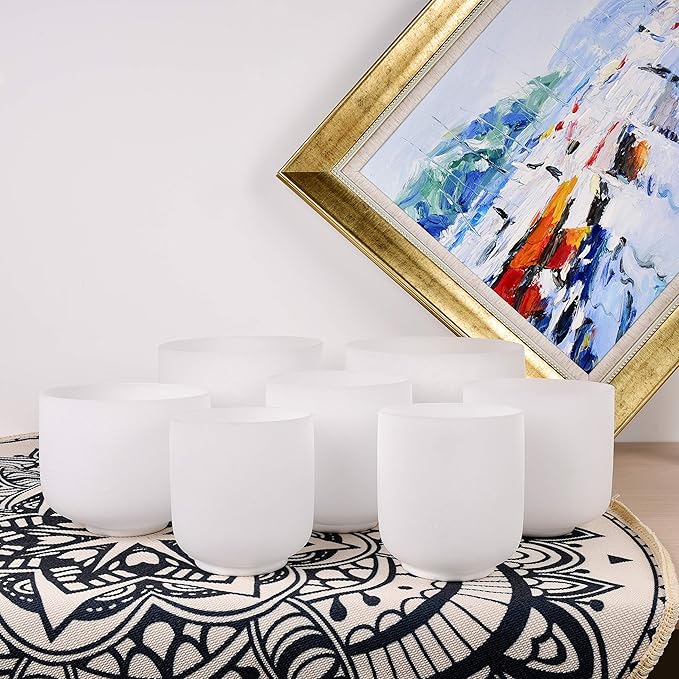 TOPFUND 440 Hz Chakra Set of 7 Crystal Singing Bowls 6-10 inch with Heavy Duty Carrying Cases and Singing Bowl Mallets - Bloomnest