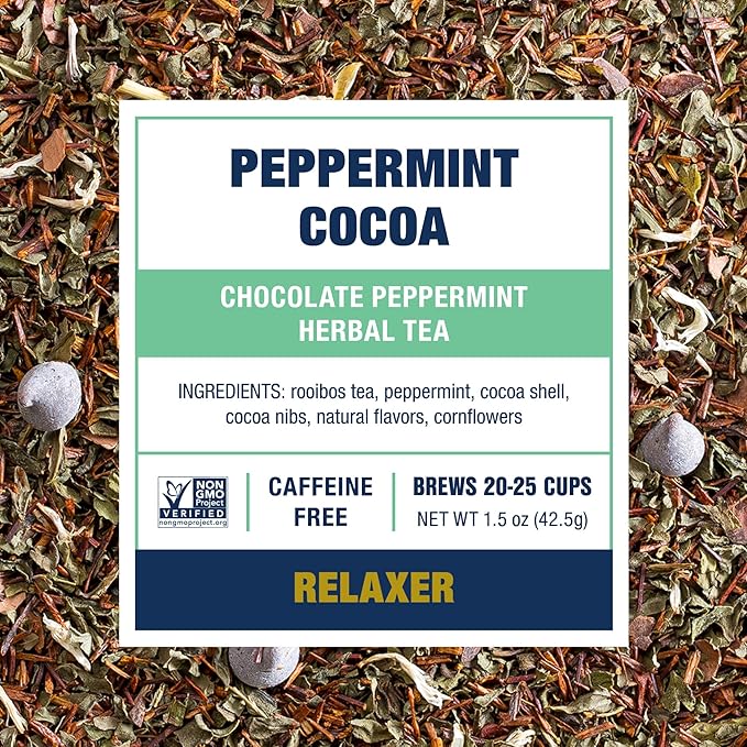 Tiesta Tea Cozy Peppermint Cocoa, Premium Loose Leaf Blends, Chocolate Peppermint Herbal Tea, Caffeine-Free, Holiday Blend, Holiday Edition, Hot or Iced Brew, Up to 25 Cups, 1.5oz Resealable Pouch - Bloomnest