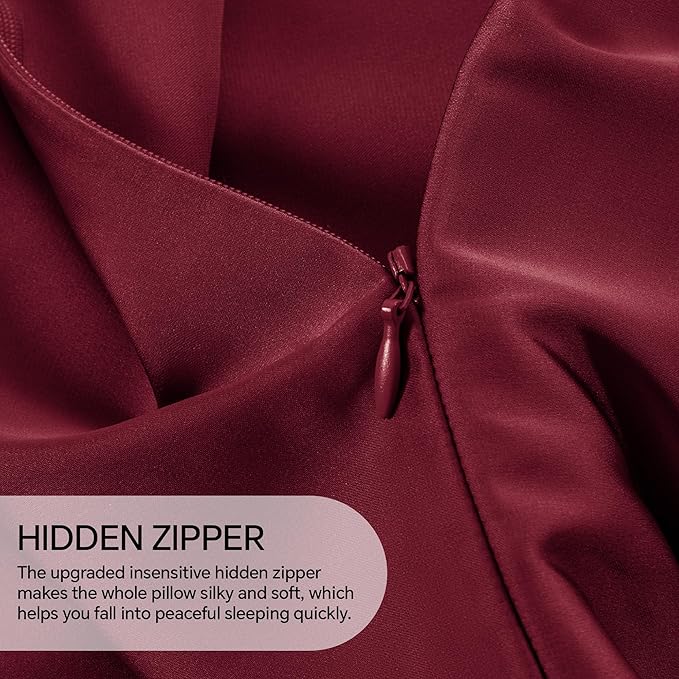 INFIIXSO Mulberry Silk Pillowcase for Hair and Skin, Silk Pillow Cases Queen Size Set of 2 with Hidden Zipper 20x30 Inches, Smooth and Soft Cooling Pillow Cases for Hot Sleepers(Burgundy, 2 Pack) - Bloomnest
