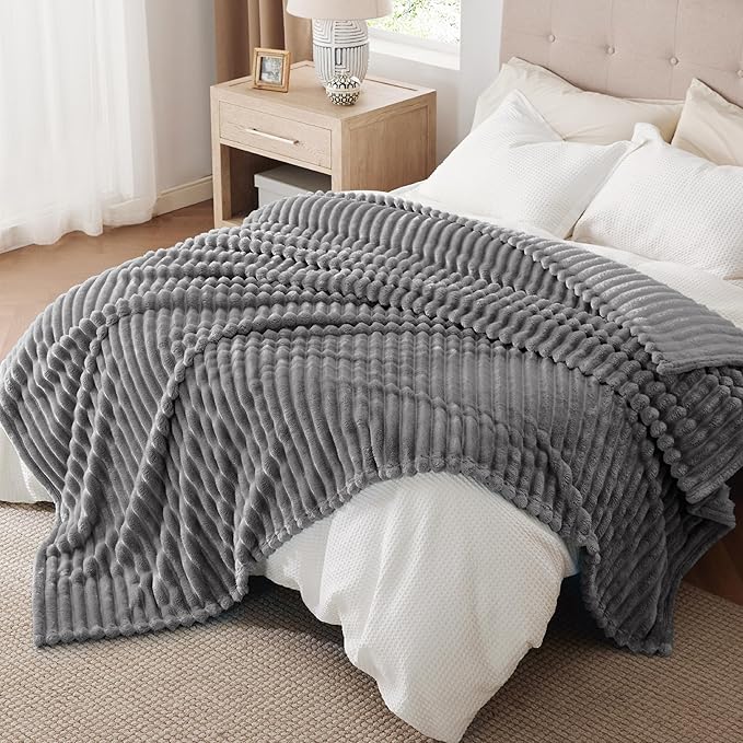 Bedsure GentleSoft Frost Gray Fleece Blanket for Couch - Cozy Soft Blankets for Women, Cute Small Throws for Girls, 90x90 Inches - Bloomnest