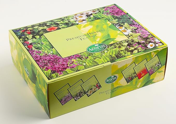 ACORUS Premium Tea Set - Natural Herbal Tea Variety Pack, Gift Set of 6 Different Teas, 60 Bags Individually Wrapped, Herbal Sampler Box - Bloomnest