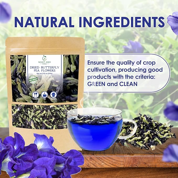 Nhat Anh Farm - Premium Dried Butterfly Pea Flower - 3,5oz(100g) Blue Butterfly Pea Flower - 100% Natural & Pure, Sugar/Caffeine/Gluten Free - For Making Tea - Bloomnest