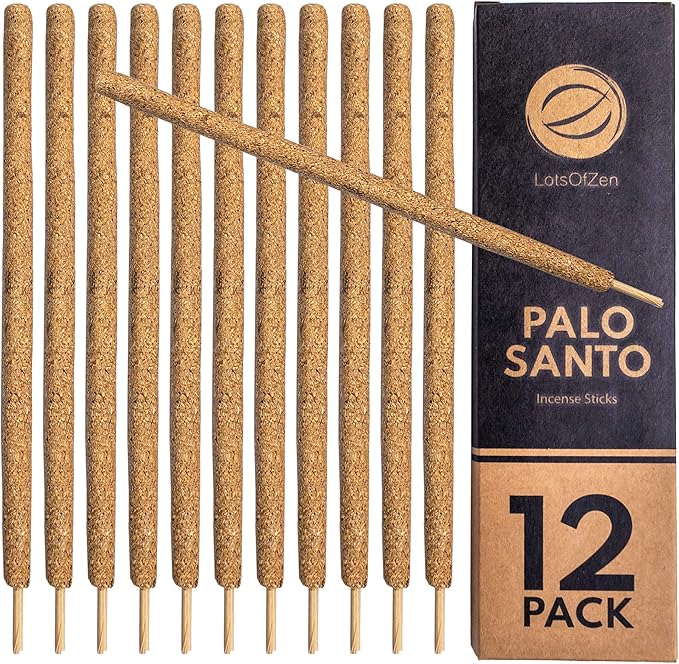 Large Palo Santo Incense Sticks (12 Pack) - Long Burning Handmade Natural Incense for Bad Energy Cleansing from Peru - Thick Palo Santo Resin Sticks LotsOfZen