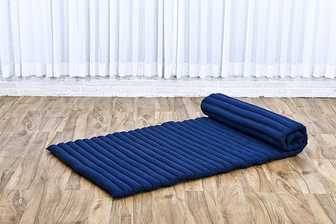 Leewadee - Foldable Floor Mattress - Japanese Roll Up Futon -Trifold Tatami Mat- Guest Floor Bed - Camping Mattress - Thai Massage Mat, Kapok Filled, 75 x 28 inches, Blue - Bloomnest