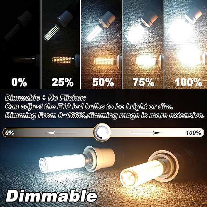 E12 100w Dimmable LED Candelabra Bulbs Replacement C7,6000K Daylight Bright Cool White,1000 Lumen T6 E12 12W LED Candle Bulbs for Ceiling Fan Chandelier Pendant Lighting Salt Lamp,No Flicker,2 Pack - Bloomnest