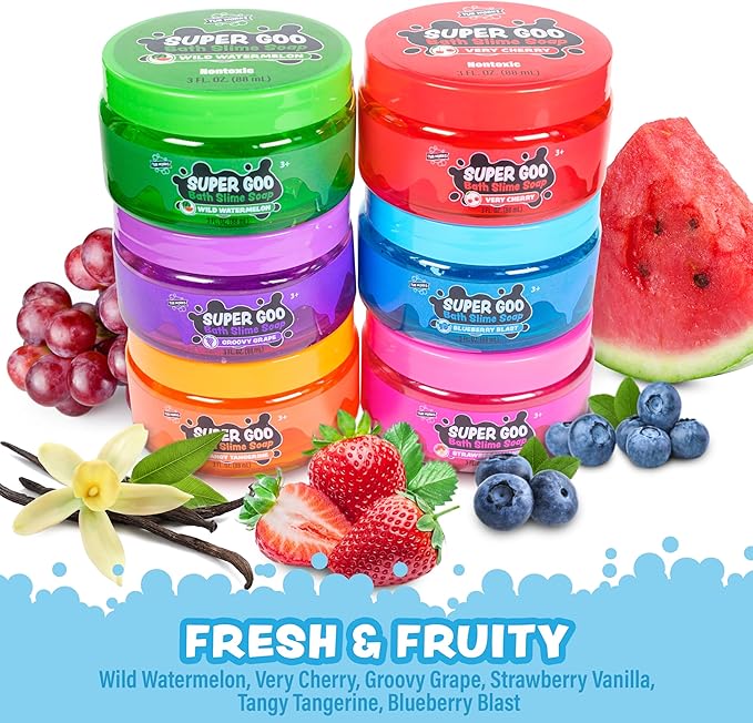 Tub Works Super Goo Bath Slime Soap Bath Toy, 6 Pack | Stretchy, Squishy Slime Soap for Kids Bath | Fresh, Fruity Scents | Nontoxic | Sensory Fun Kids & Toddler Bath Toys - Bloomnest