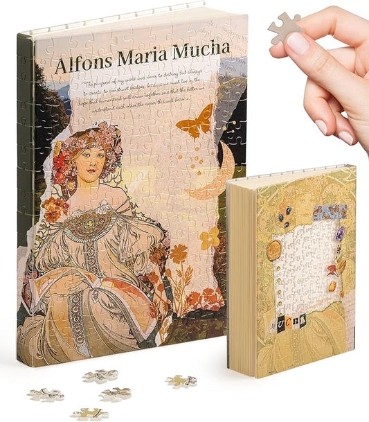 PieceRelax A5 Puzzle Journal for Adults, 300 Piece Plastic Jigsaw Book Cover (Includes Notebook) - Alphonse Mucha - Reverie Diary, Unique Gift [YA1057] - Bloomnest