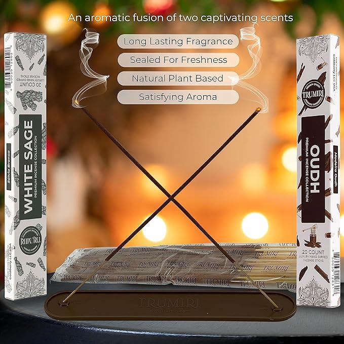 Trumiri Incense Sticks - Combo Pack of 40 Insence-Sticks - 20 White Sage + 20 Oud - Insenses - Insents - Incents - Inscense - Incence - Incienso - All Natural Incense Sticks TRUMIRI