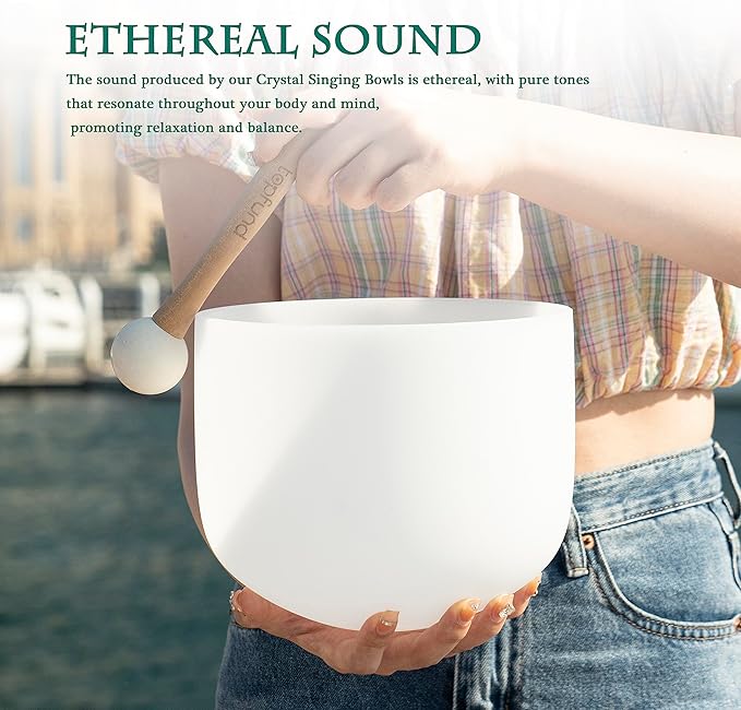 TOPFUND 8 inch F Note Crystal Singing Bowl Heart Chakra Meditation Sound Healing