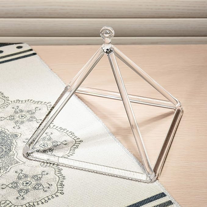 TOPFUND Clear Crystal Singing Pyramid 7 inch with Carrying Case and Quartz Suede Mallet - Bloomnest