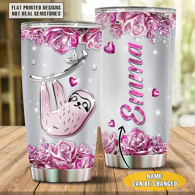 Personalized Sloth Themed Insulated Stainless Steel Tumbler, Ideal Sloths Gifts for Women Girls Wife Daughter, 20oz Coffee Cup Mug Water Bottle, Christmas, Birthday, Mother's Day, Valentine - Bloomnest