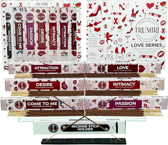 Trumiri Incense Sticks - Love Spell - Total 120 Insence-Sticks (20 Insense x 6 Incents) - Incienso Inscents-Sticks for Spell to Rekindle Call Attract New Fire of Love + Incense Holder - Bloomnest