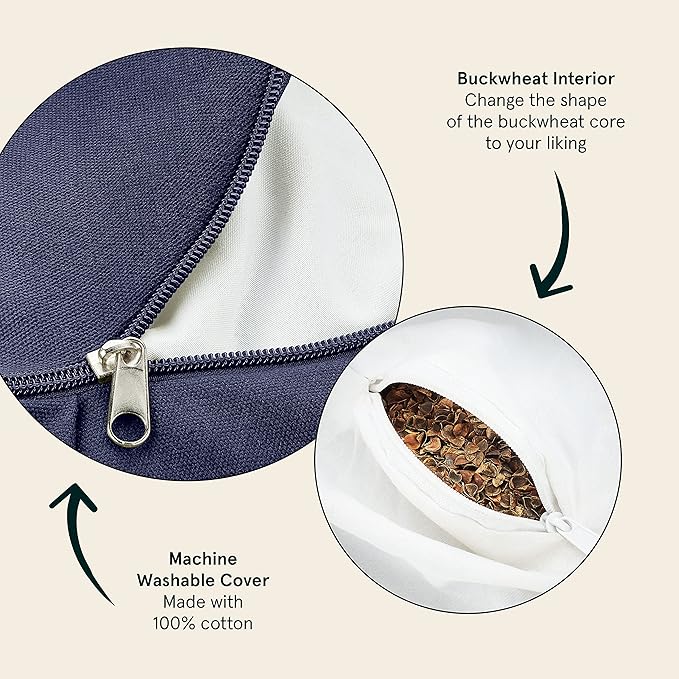 Retrospec Sedona Zafu Meditation Cushion with Buckwheat Hull Fill - Adjustable Yoga & Pilates Equipment Support - 17in Crescent Cotton Cover