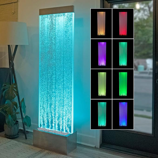 Alpine Corporation MLT134SL Indoor Floor Bubble Wall Water Fountain with Color-Changing LED Lights and Remote, 72", Silver - Bloomnest