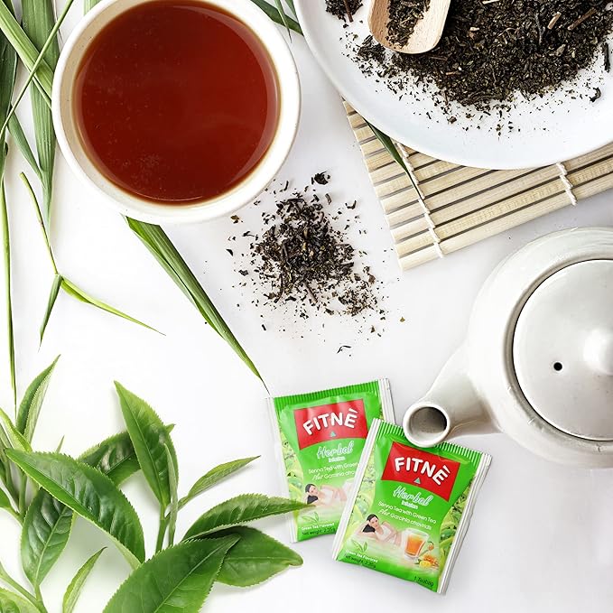 FITNE Green Tea Herbal Honey Lemon With Garcinia Senna Infusion Gentle Detox Cleanse High Antioxidant No Calories Stevia Sweetener, 60 Tea Bags - Bloomnest