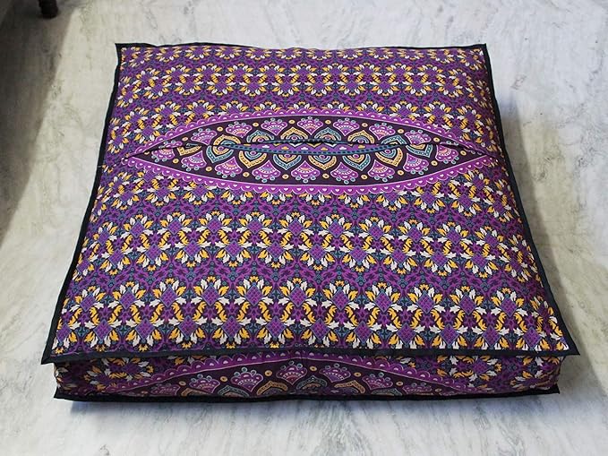 INDIAN CRAFT CASTLE New Pink Ombre 24" Mandala Barmeri Large Floor Pillow Cover Cushion Meditation Seating Ottoman Throw Cover Hippie Decorative Zipped Bohemian Pouf Ottoman Pom Pom Cases 24" Square - Bloomnest