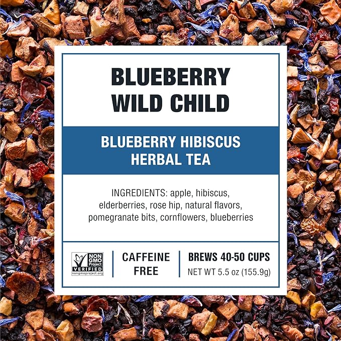 Tiesta Tea Blueberry Wild Child, Loose Leaf, Blueberry Hibiscus Herbal Tea, Premium Non-Caffeinated Blend, Make Hot or Iced, Brews Up to 50 Cups, 5.5 Ounce Refillable Tin - Bloomnest