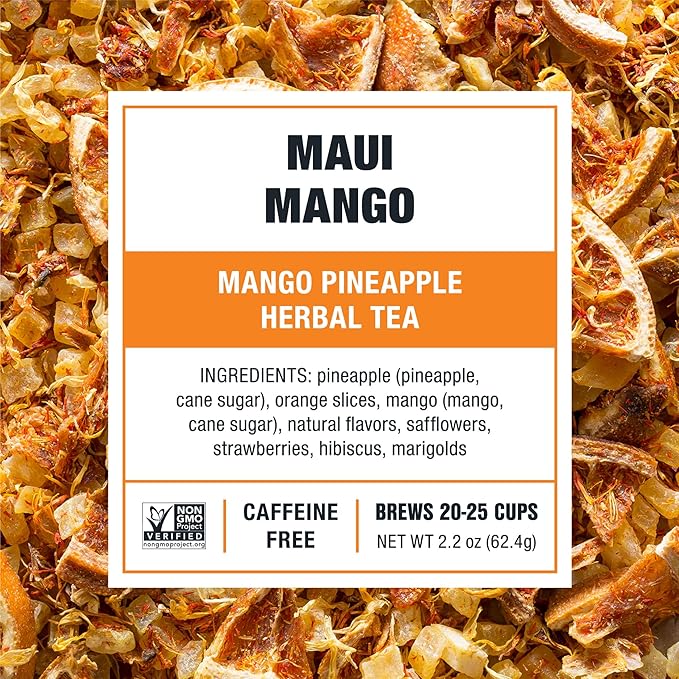 Tiesta Tea Maui Mango, Loose Leaf, Mango Pineapple Herbal Tea, Premium Non-Caffeinated Fruit Blend, Makes Hot or Iced & Brews Up to 25 Cups, 2.2 Ounce Resealable Pouch - Bloomnest