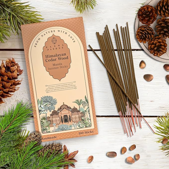 Incense Sticks, Himalayan Cedarwood Incense, Pack of 100 Stick, Hand Rolled Aromatic Masala Made with Natural Ingredients, 45-60 Min Burn Time, Best for Home Fragrance, Meditation, Yoga, Relaxation KARMAPLEDGE
