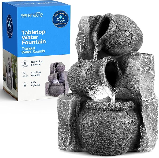 SereneLife Tabletop Water Fountain, Home Decor Soothing Sound Machine with Automatic Pump, Zen Relaxing Decor for Meditation, Perfect Holiday Thanksgiving Christmas Gift, 10.6" Tall