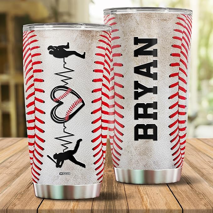 Personalized Baseball Tumbler Gifts 20oz Travel Cup Coffee Mug Stainless Steel Insulated with Lid Gift for Men Women Sports Lovers Baseball Fan Players Coach - Bloomnest