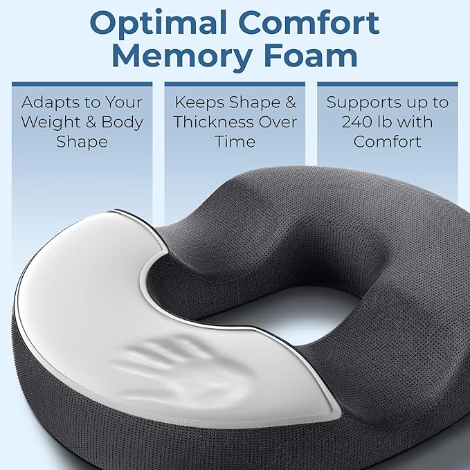 5 STARS UNITED Donut Pillow Hemorrhoid Tailbone Cushion – Large Cushion for Pain Relief – Coccyx, Prostate, Sciatica, Pelvic Floor, Pressure Sores, Pregnancy, Postpartum Recovery, Dark Gray - Bloomnest