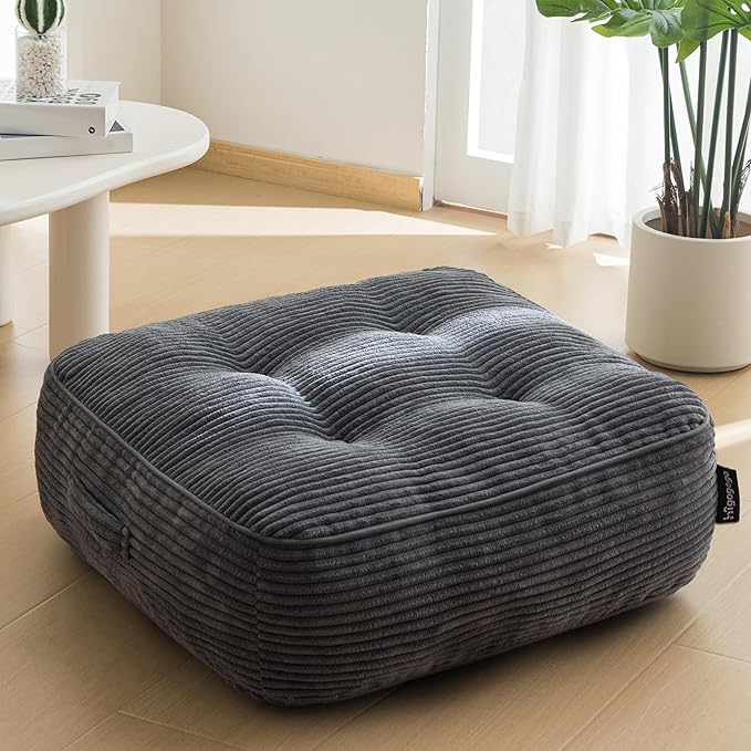 8" Washable Floor Pillow Cushion for Adults, Meditation Cushion Pillow, Large Square Floor Sitting, Removable Tufted Corduroy Cover, for Tatami Living Room or Yoga, 22x22 Inch, Machine Washable - Bloomnest