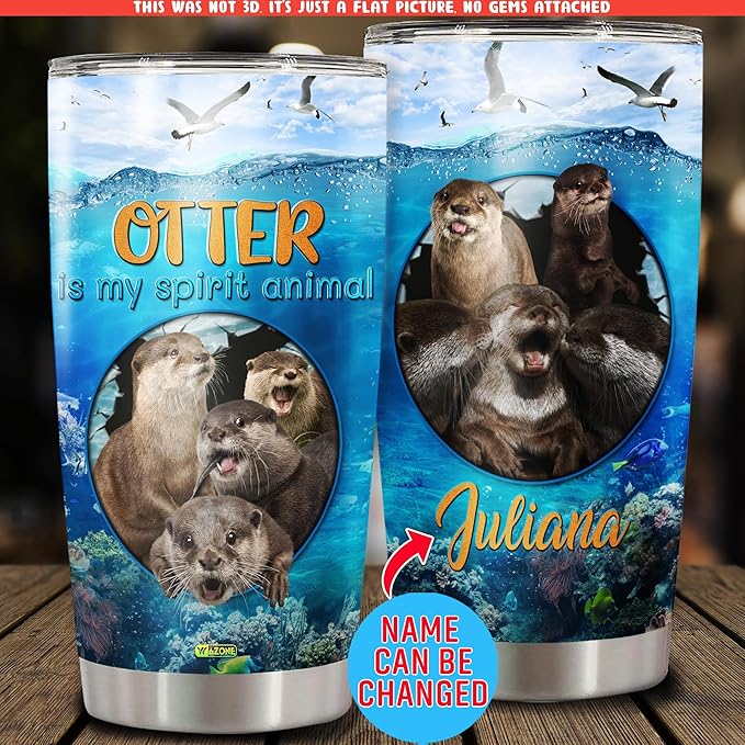 WAZONE Personalized Otter Tumbler Custom Name Spirit Animal Stainless Steel Insulated 20oz 30oz TravelNovelty Customized Gift Birthday Christmas Presents For Otters Lovers Women Men - Bloomnest