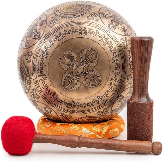 Large Tibetan Singing Bowl Set - 8.5" Master Healing Grade For Sound Bath Chakra 7 Metal Meditation Yoga By Himalayan Bazaar - Bloomnest