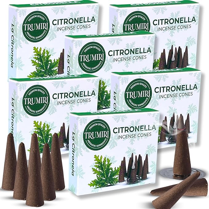 Citronella Incense - Pack of 60 Cones, 6 Packs of 10, Scented TRUMIRI