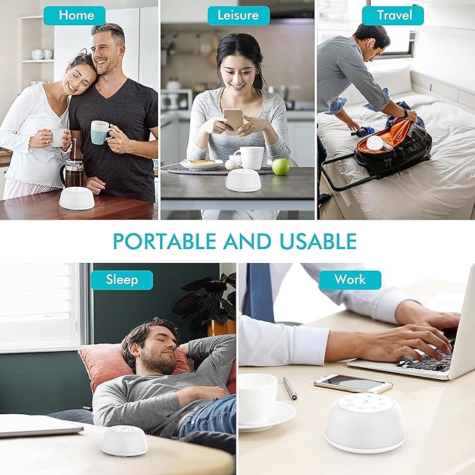 Rechargeable White Noise Machine with 9 Colors Night Light, Portable Sound Machine for Baby Adult Sleeping with 26 Soothing Sounds/4 Levels Brightness/5 Timers/32 Levels Volume for Home, Travel, Gift